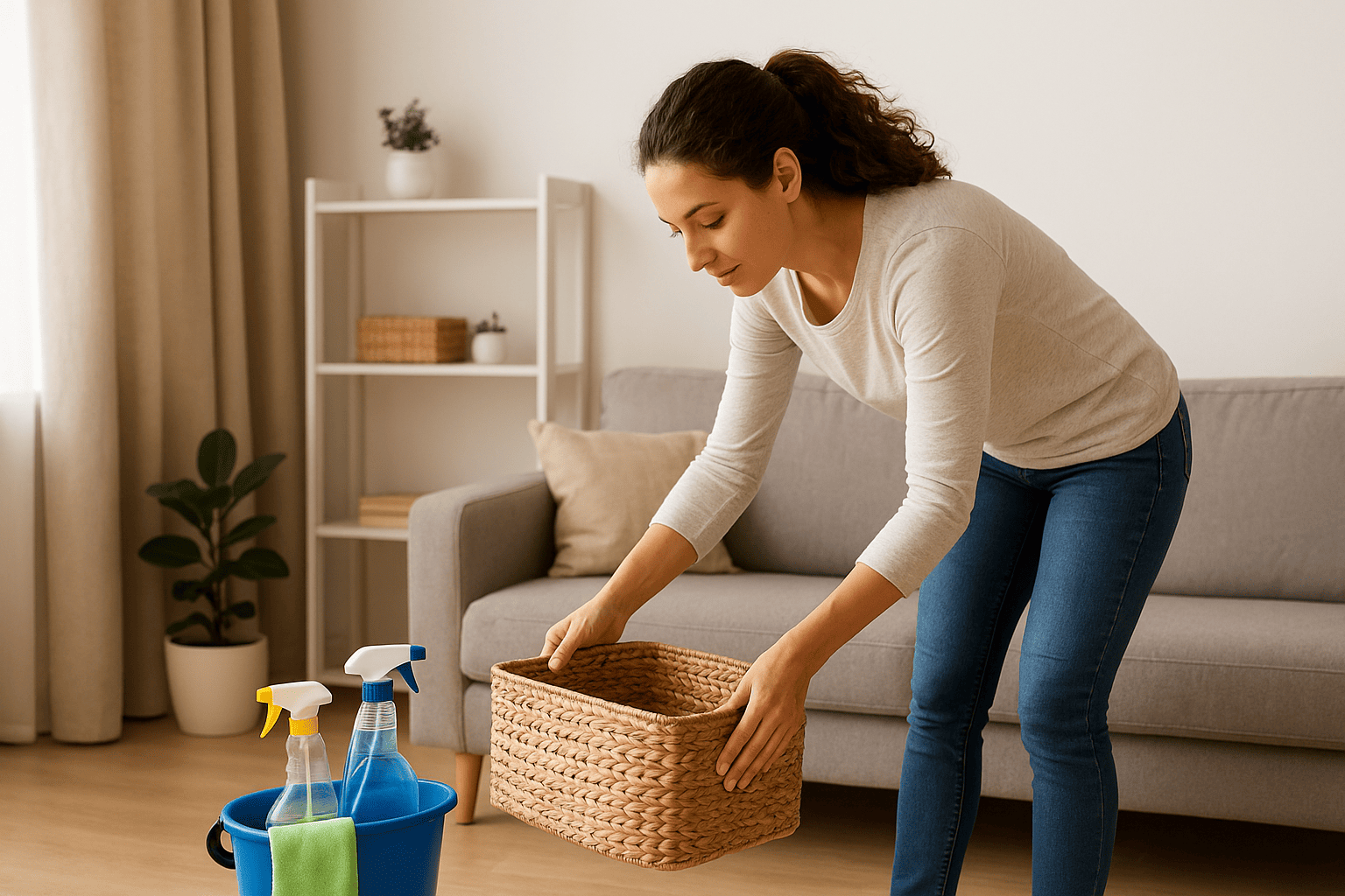 Persona preparando su casa para una limpieza profunda
